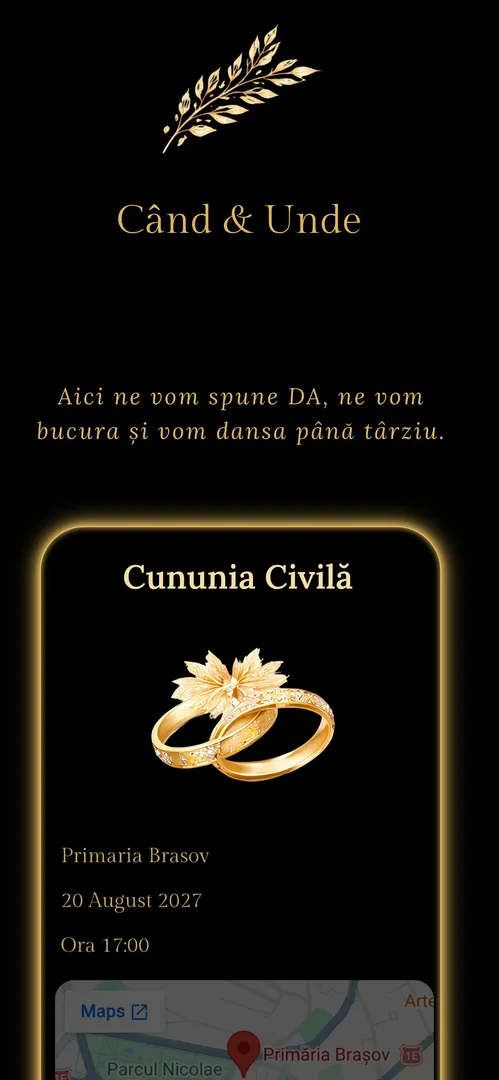Invitația Aurum Prestige — harta