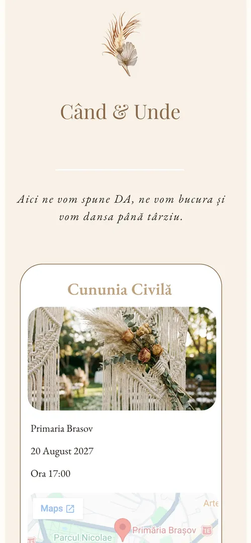 Invitația Boho Romantic — harta