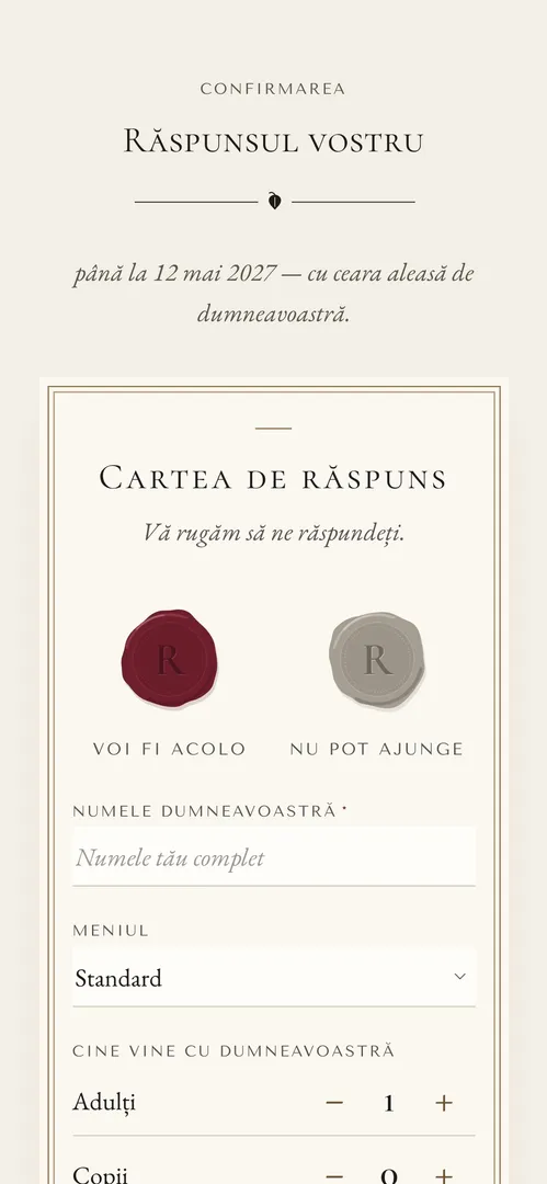 Invitația Corespondență de la Palat — rsvp