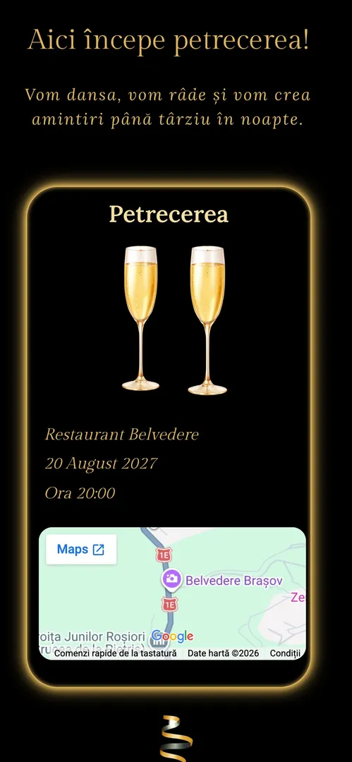Invitația Golden Party — harta