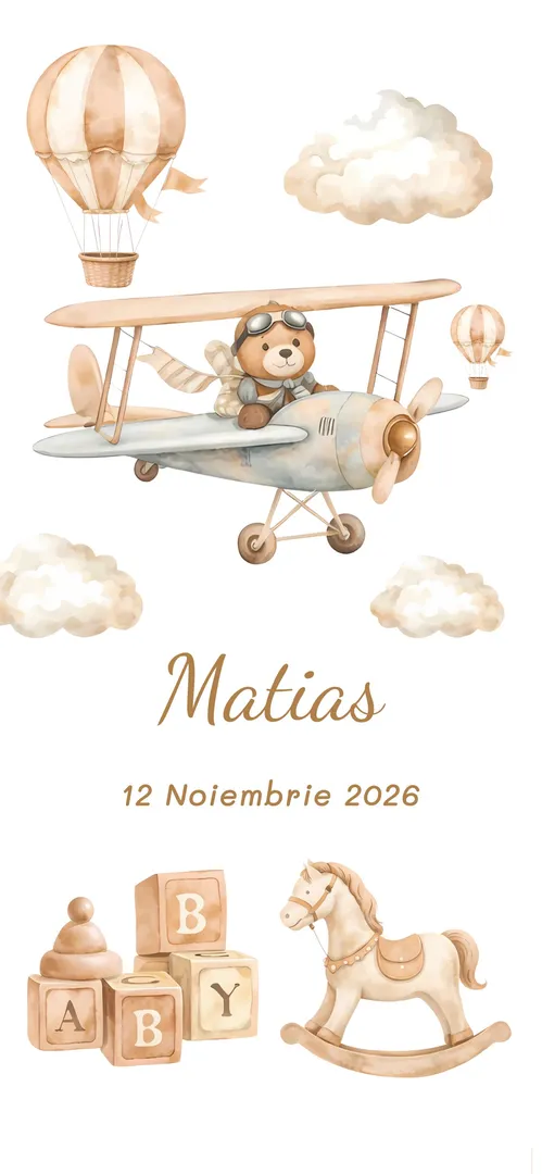 Invitație de botez online „Micul Aviator”