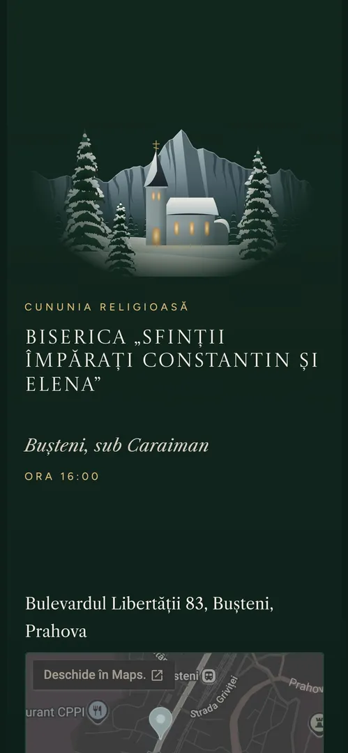 Invitația Nuntă de iarnă — harta