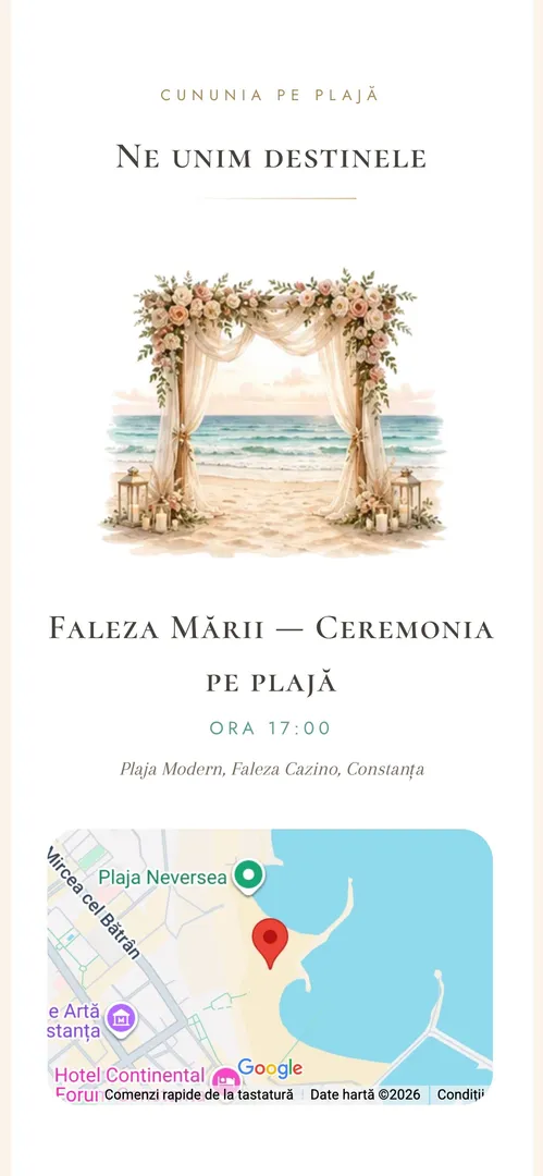 Invitația Nuntă pe plajă — harta