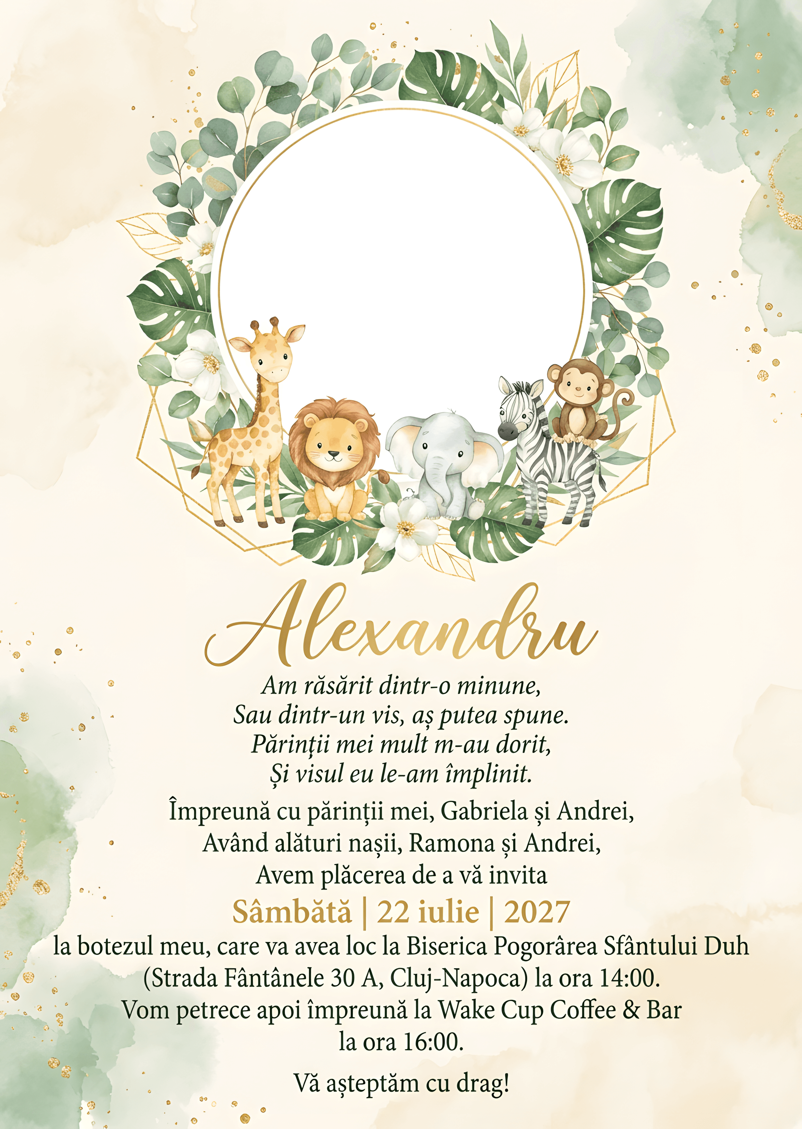 Animals Natura Elegant - Invitație Digitală botez