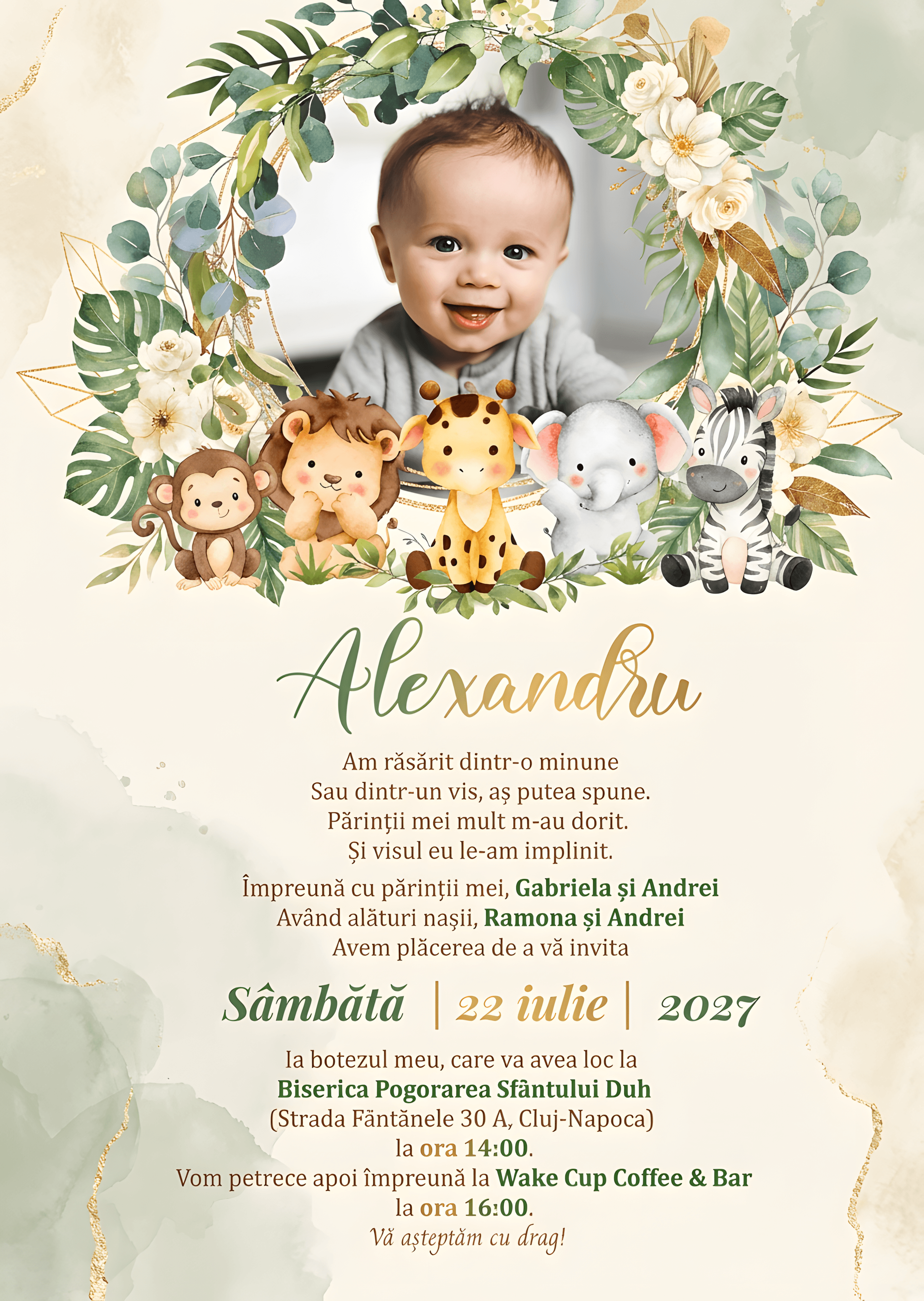 Baby Animal Natura - Invitație Digitală botez