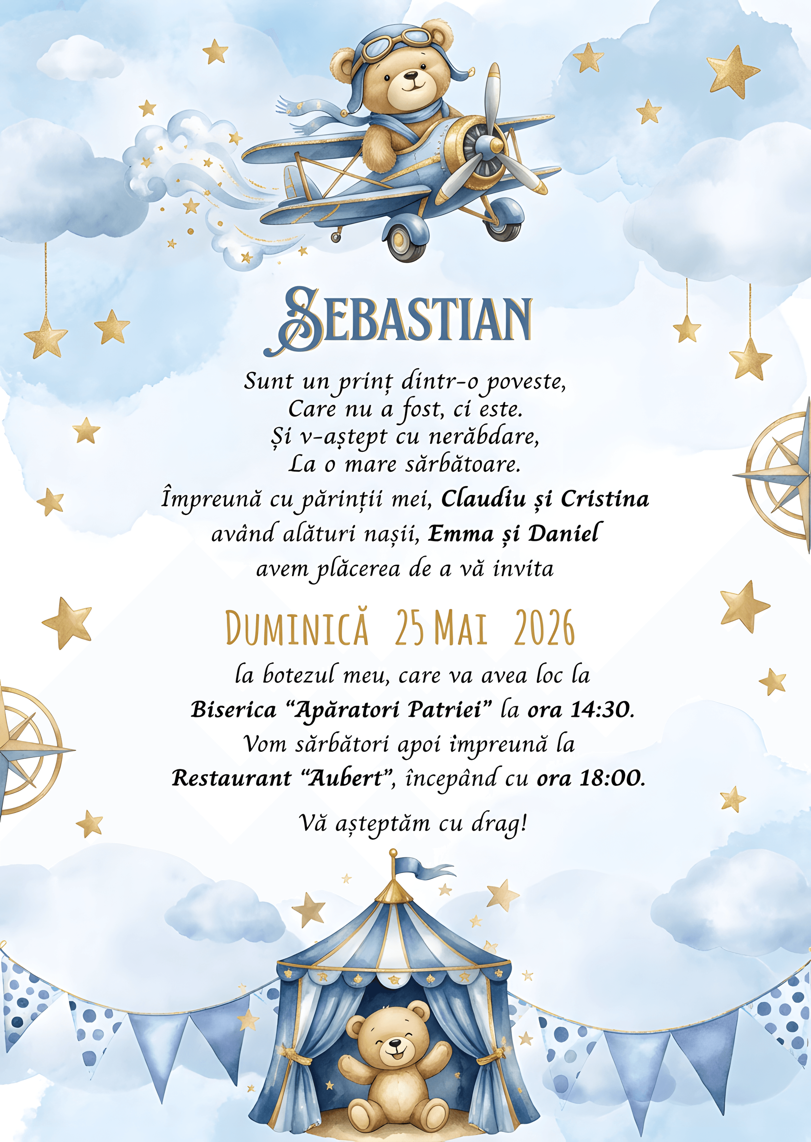 Baby Motanoase Cerstelat - Invitație Digitală botez