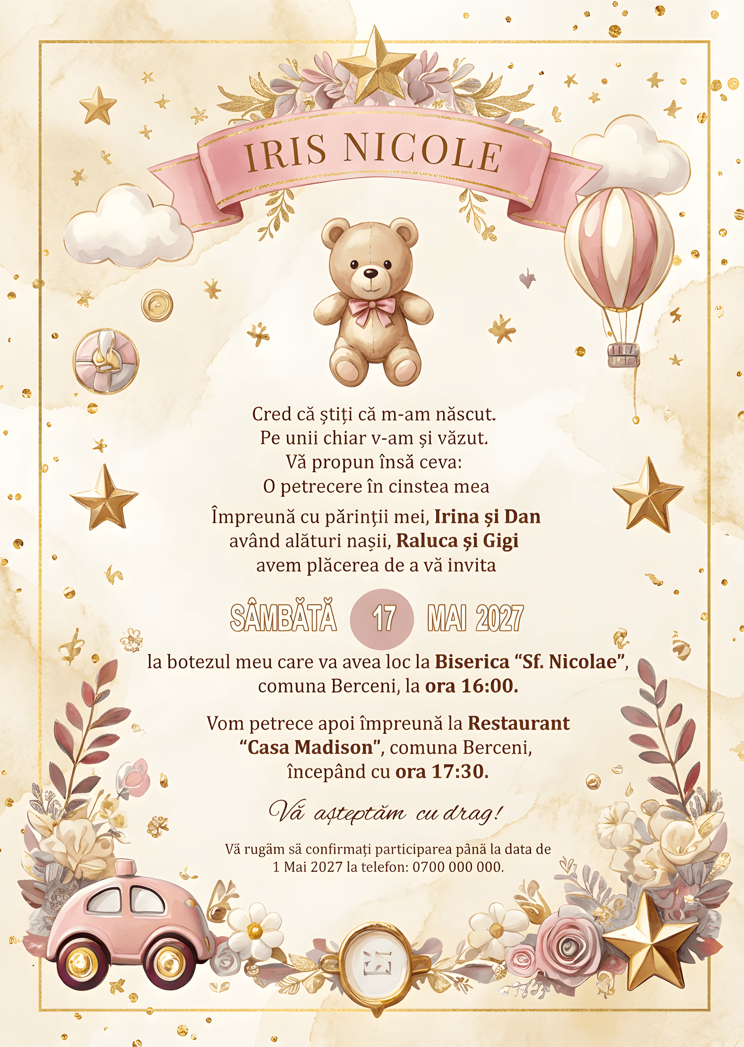 Bebe Jucarii Vintage - Invitație Digitală botez