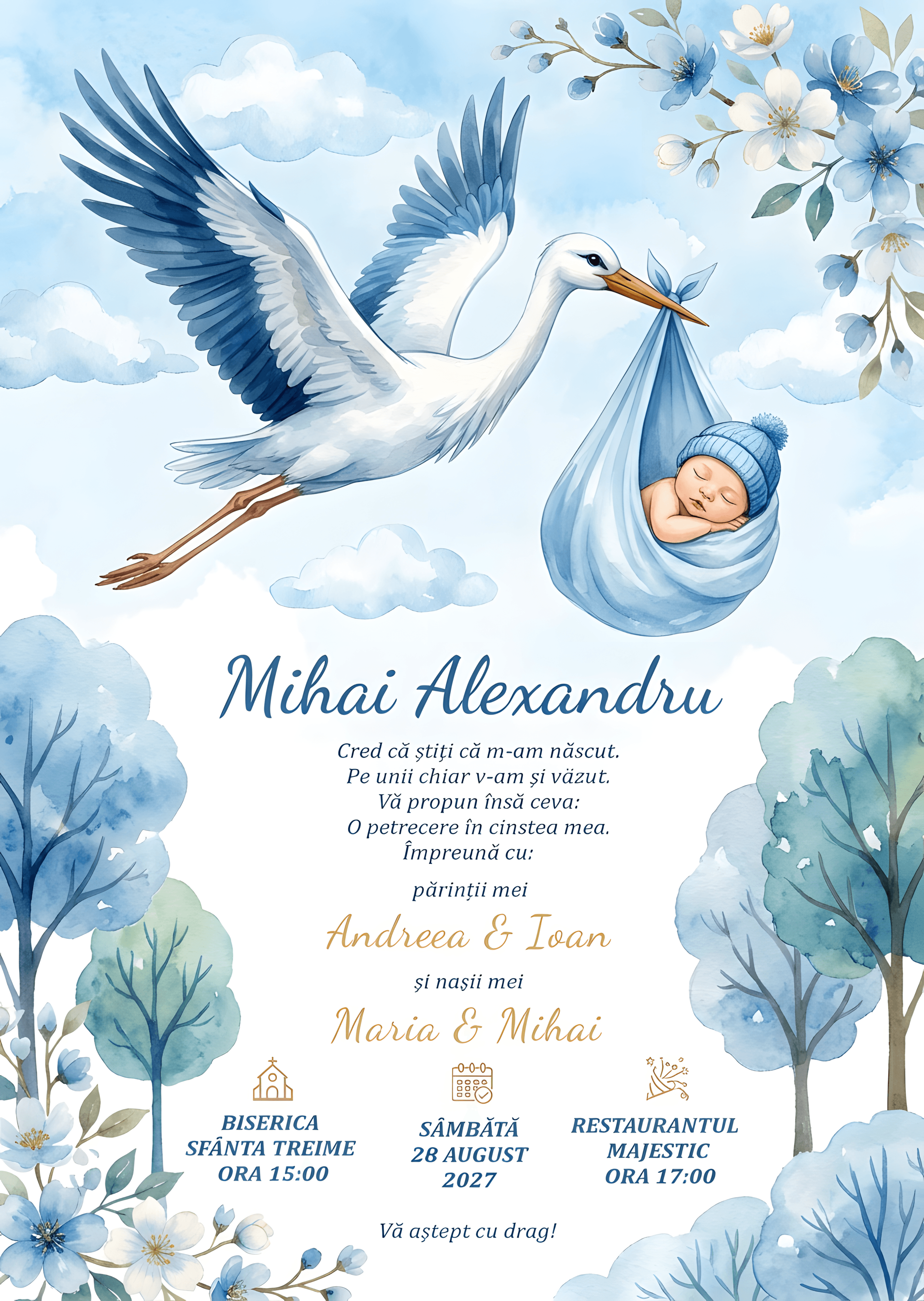 Bebe Nasuc Balon - Invitație Digitală botez