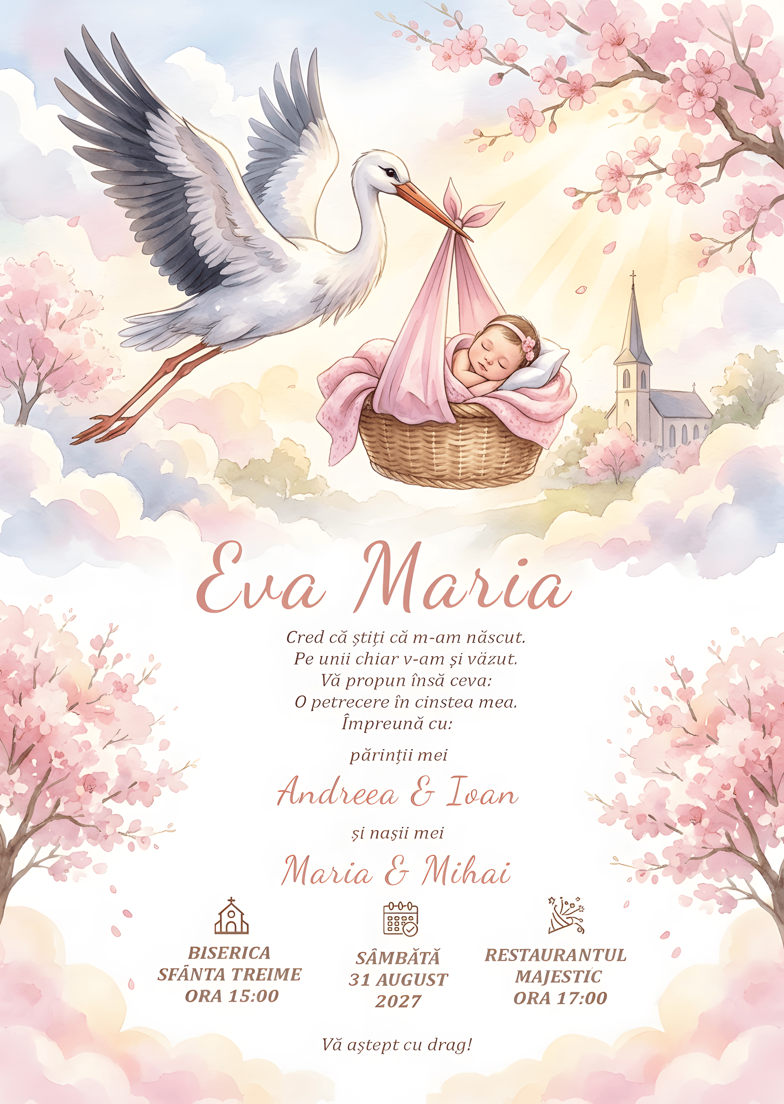 Bebe Nor Floral - Invitație Digitală botez