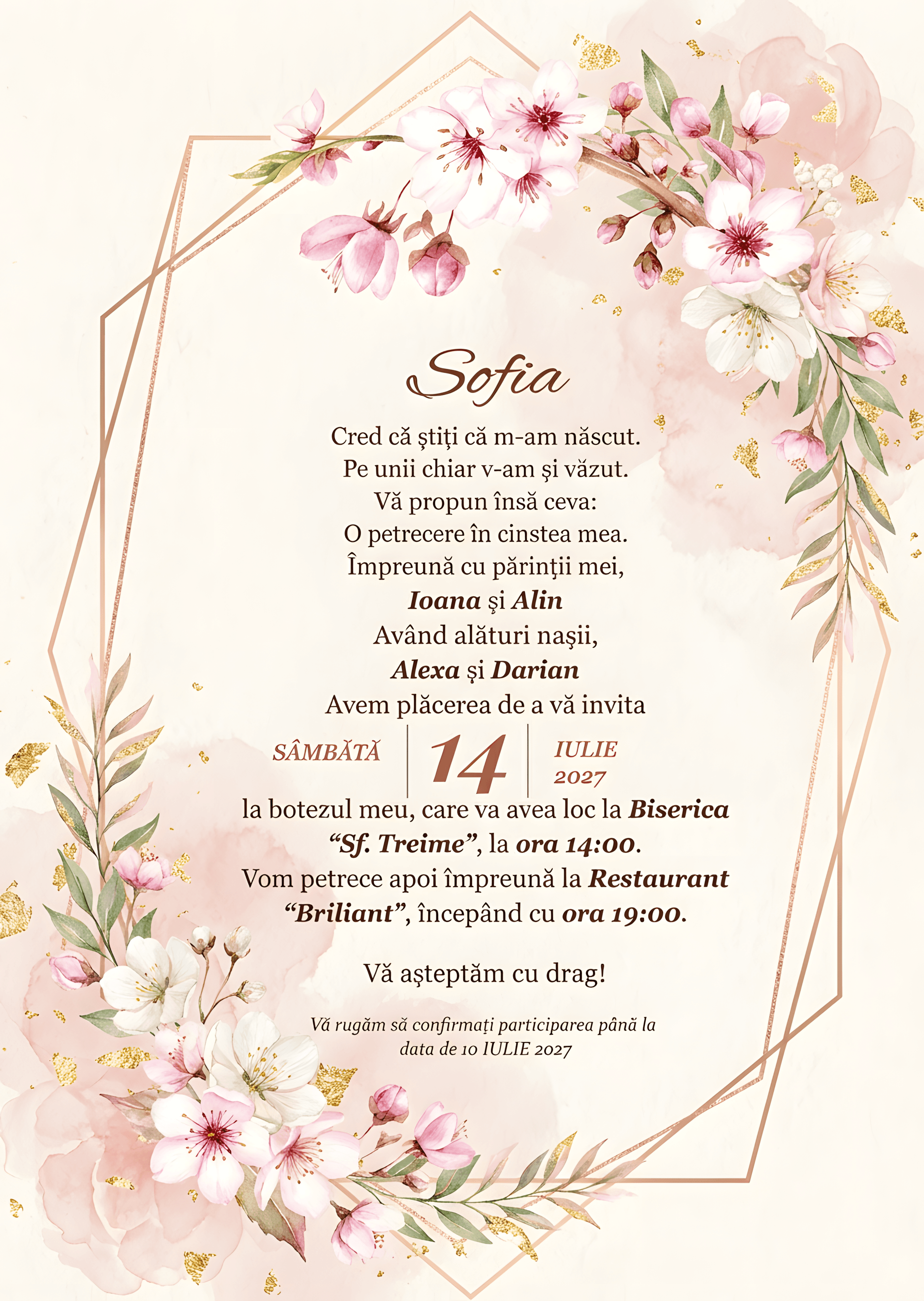 Cute Spring - Invitație Digitală botez