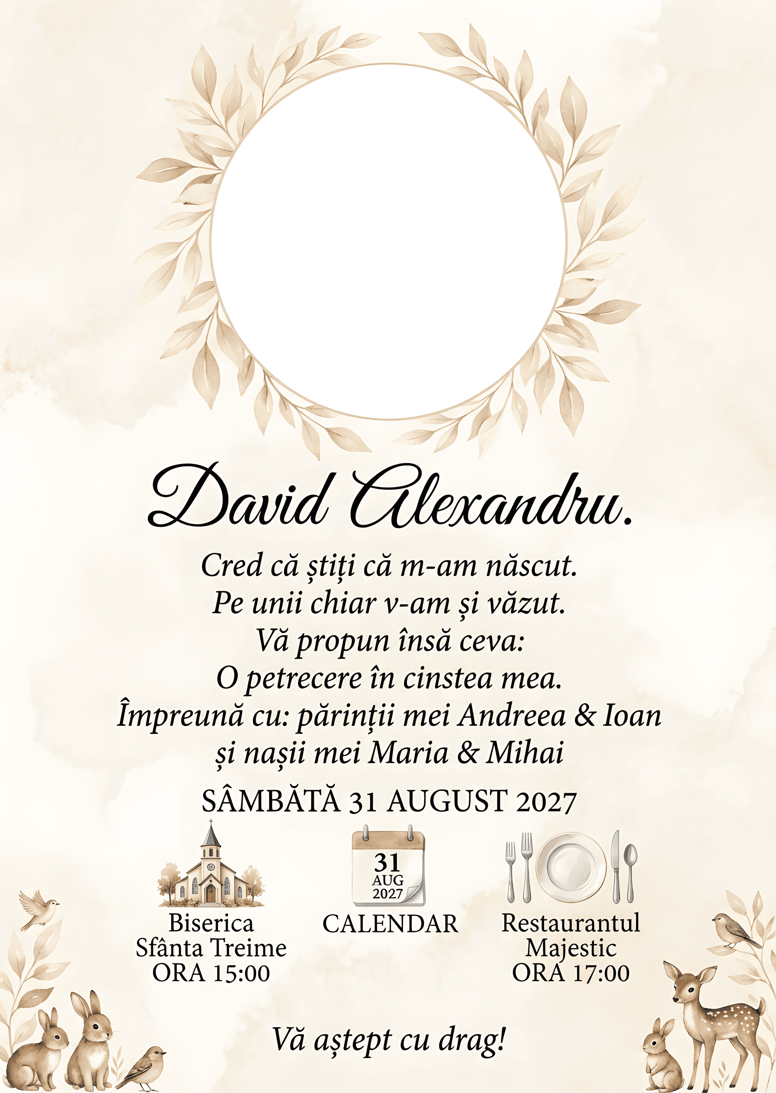 Elegant Natur Primavara - Invitație Digitală botez