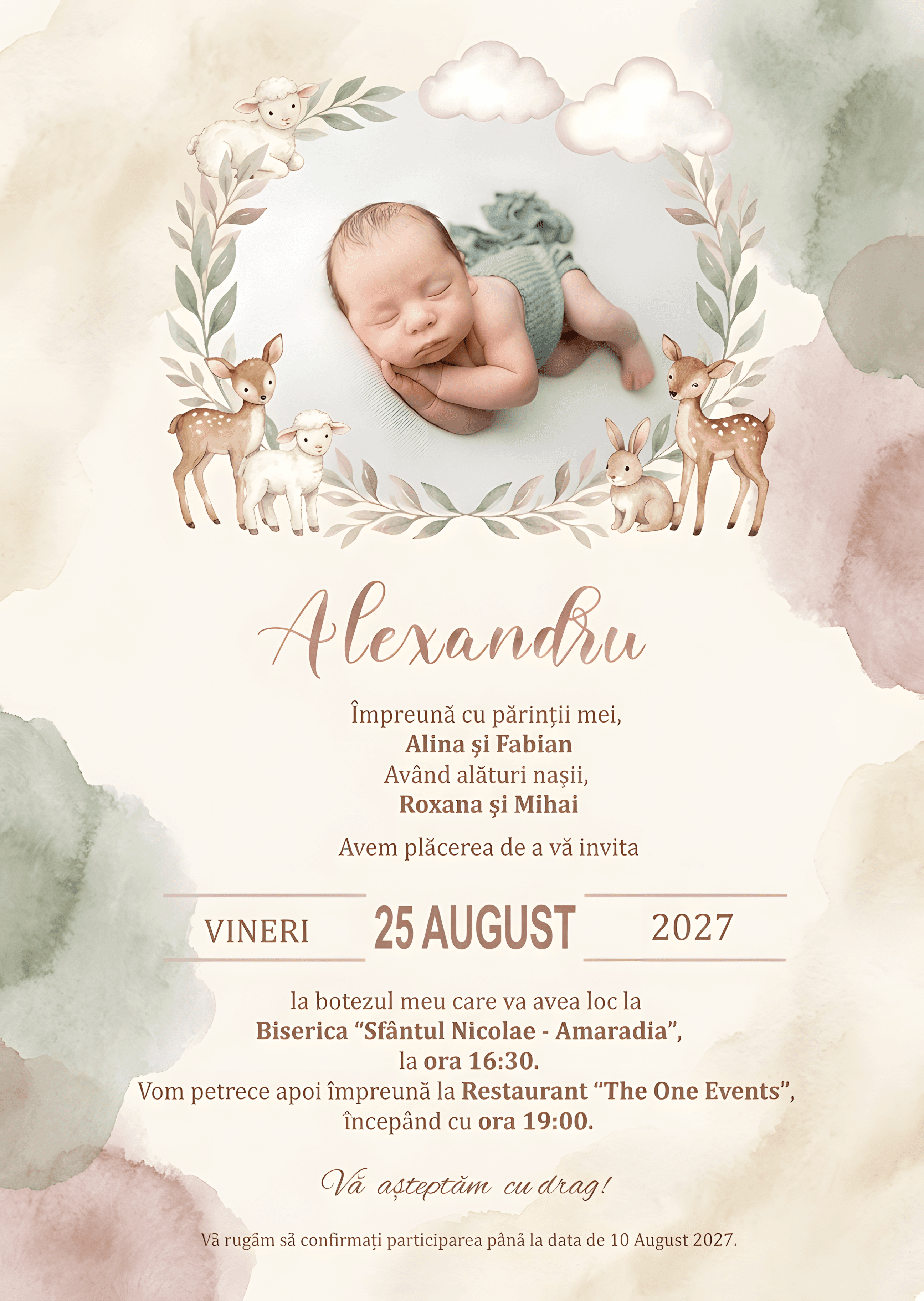 Laptic Pastel Natura - Invitație Digitală botez