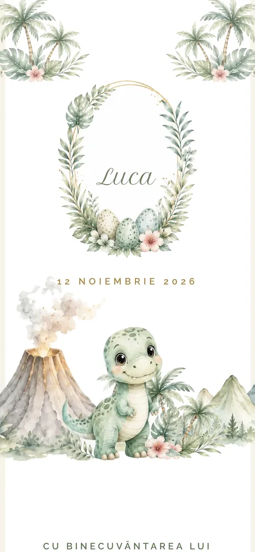 Invitație de botez online „Aventură Preistorică”