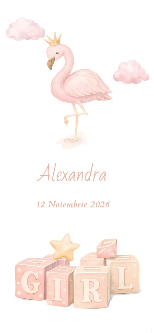 Invitație de botez online „Flamingo Roz”