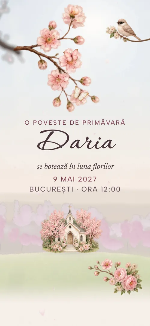 Invitație de botez online „Floare de Cireș”