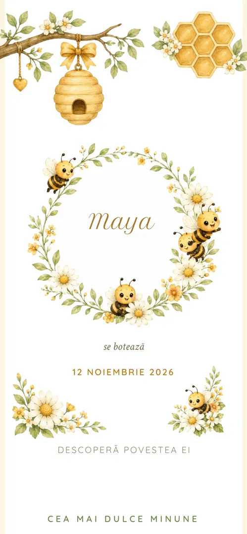 Invitație de botez online „Grădina cu Miere”