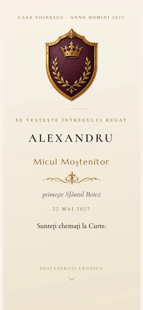 Invitație de botez online „Micul Moștenitor”