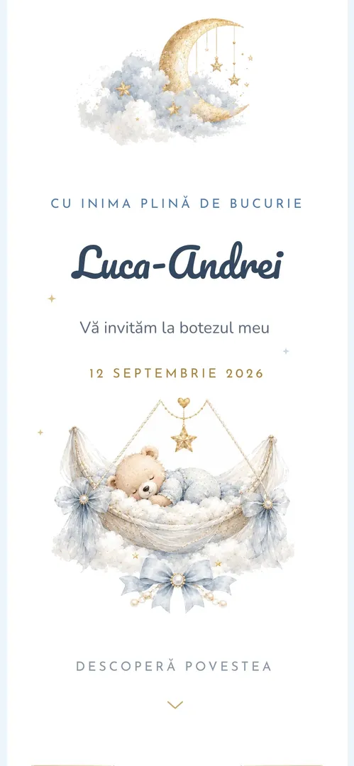 Invitație de botez online „Norișor de Vise”