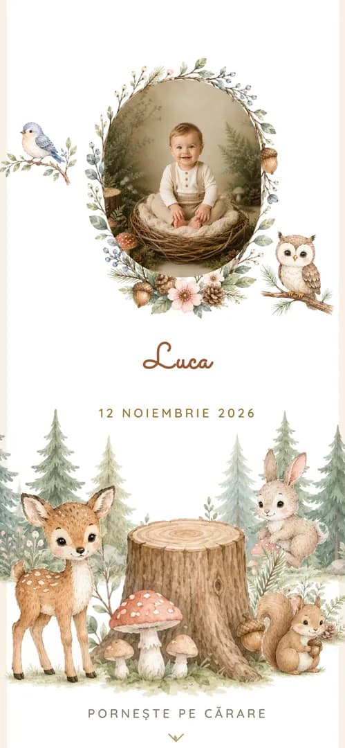Invitație de botez online „Pădurea Fermecată”