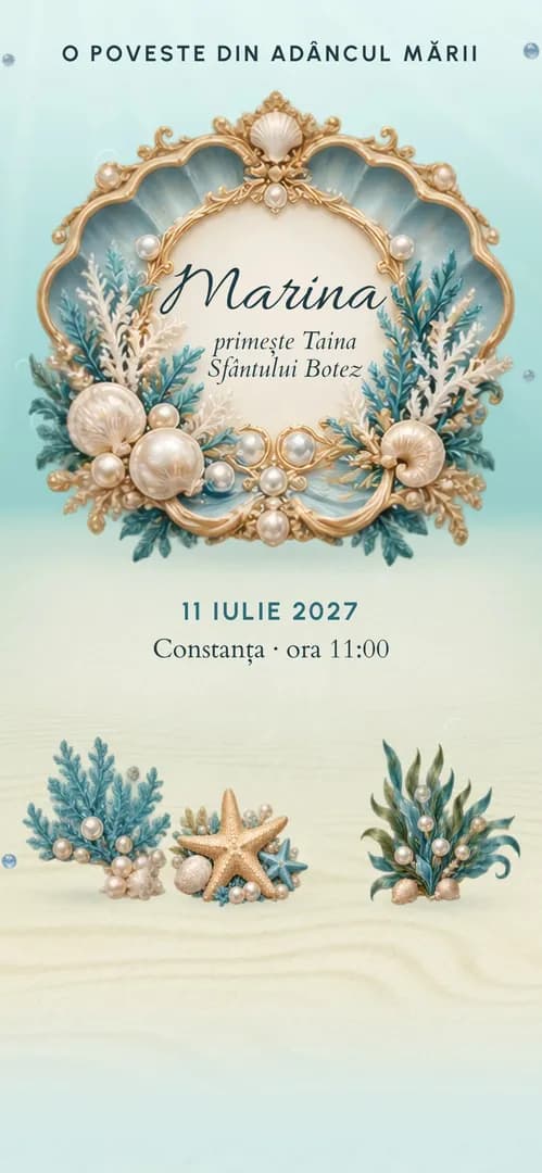 Invitație de botez online „Perla Mării”