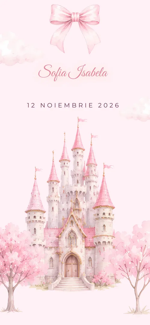 Invitație de botez online „Pink Castle”