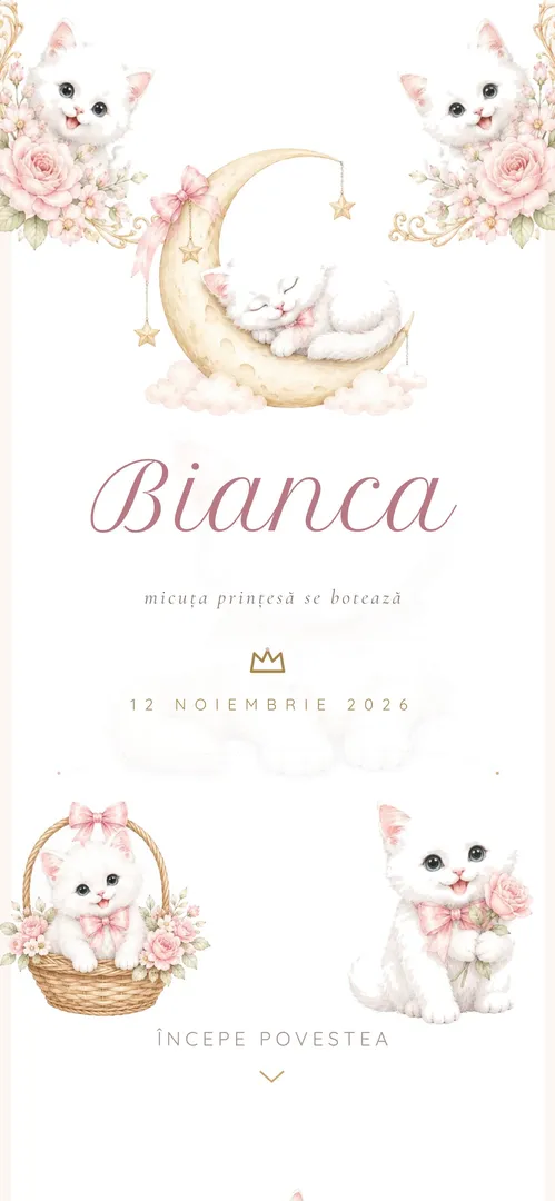 Invitație de botez online „Pisicuța Regală ”