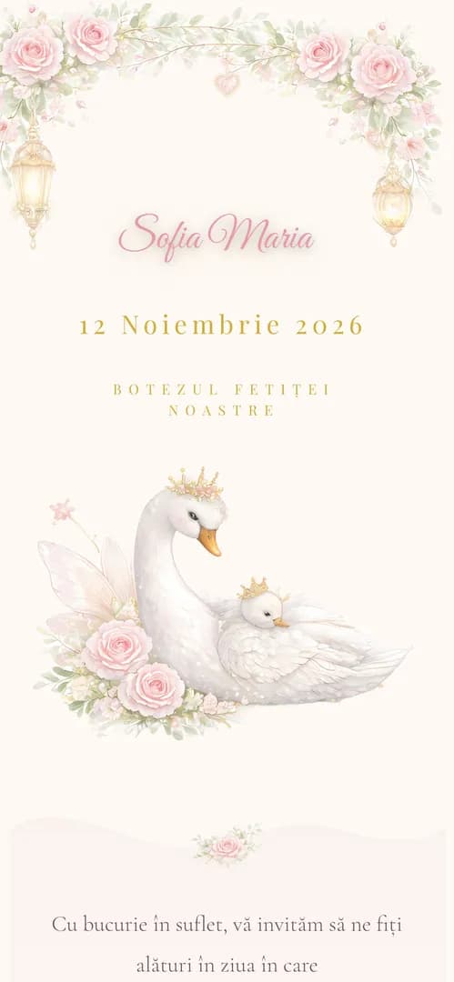 Invitație de botez online „Povestea Lebedelor”