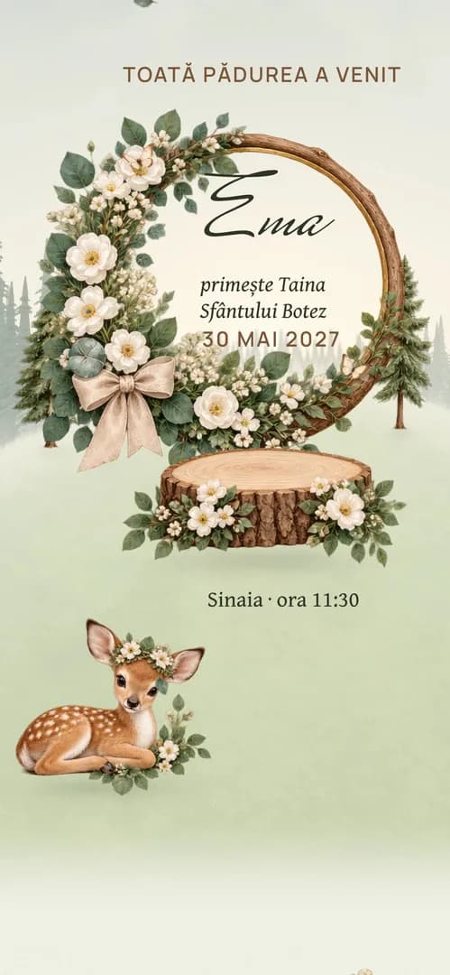 Invitație de botez online „Prietenii Pădurii”