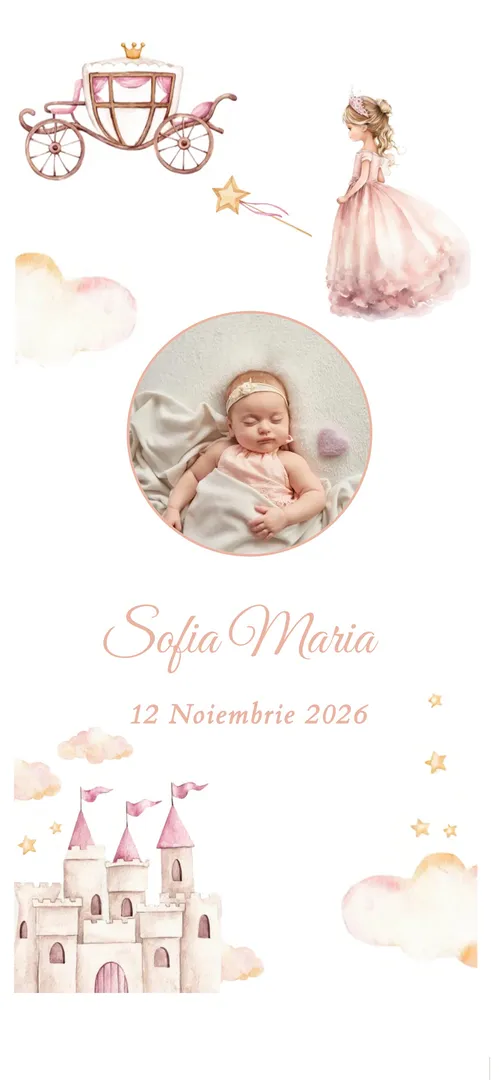 Invitație de botez online „Princess Crown”