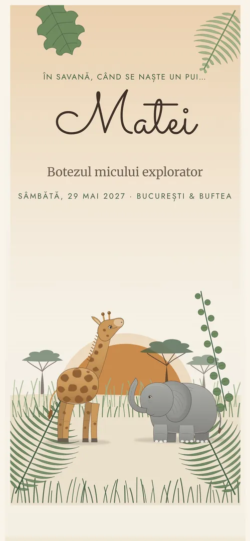 Invitație de botez online „Safari botanic”