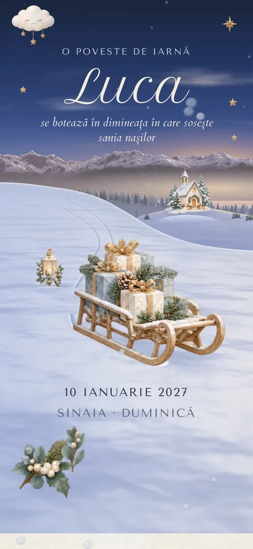 Invitație de botez online „Sania Nașilor”