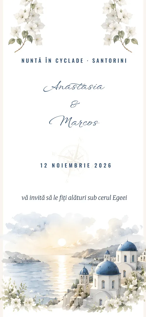 Invitație de nuntă online „Santorini Love”