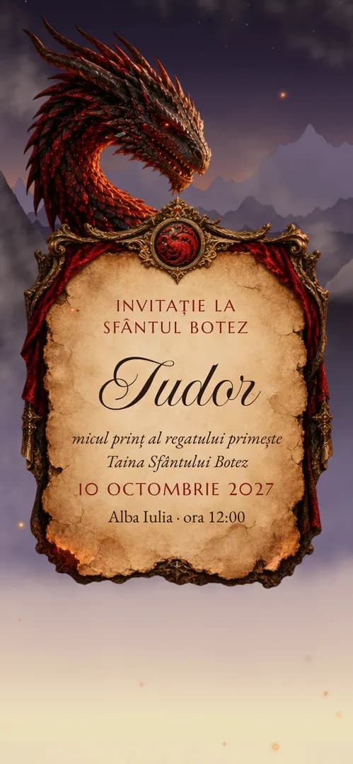 Invitație de botez online „Sub Aripa Dragonului”