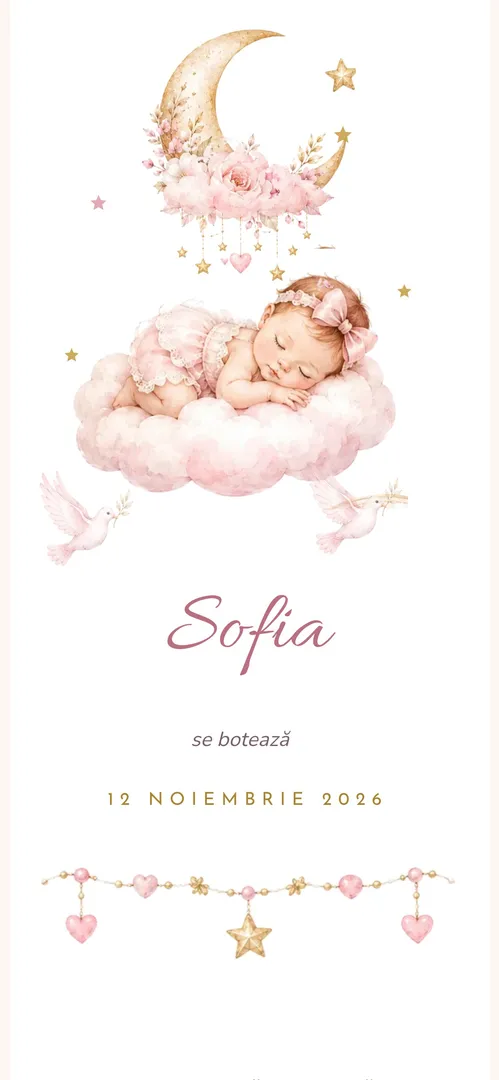 Invitație de botez online „Sub Lună și Stele ”