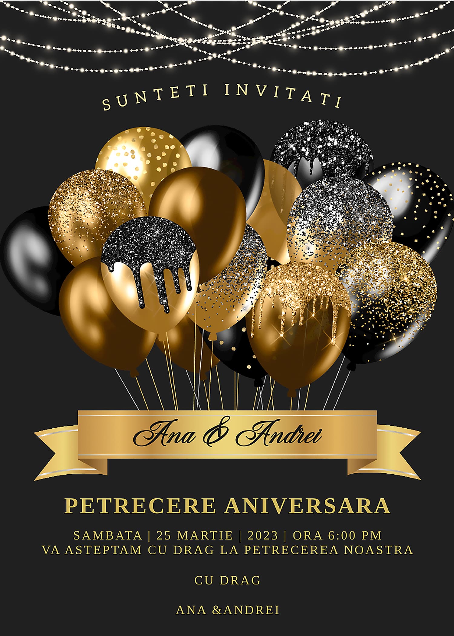 Golden Party - Invitație Digitală aniversare