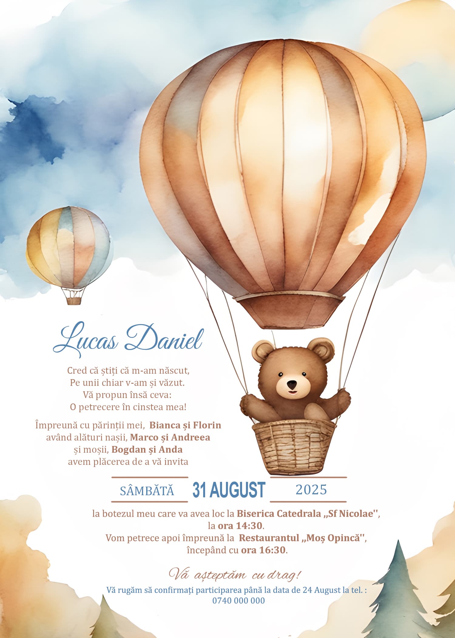 Aerial Adventure - Invitație Digitală botez