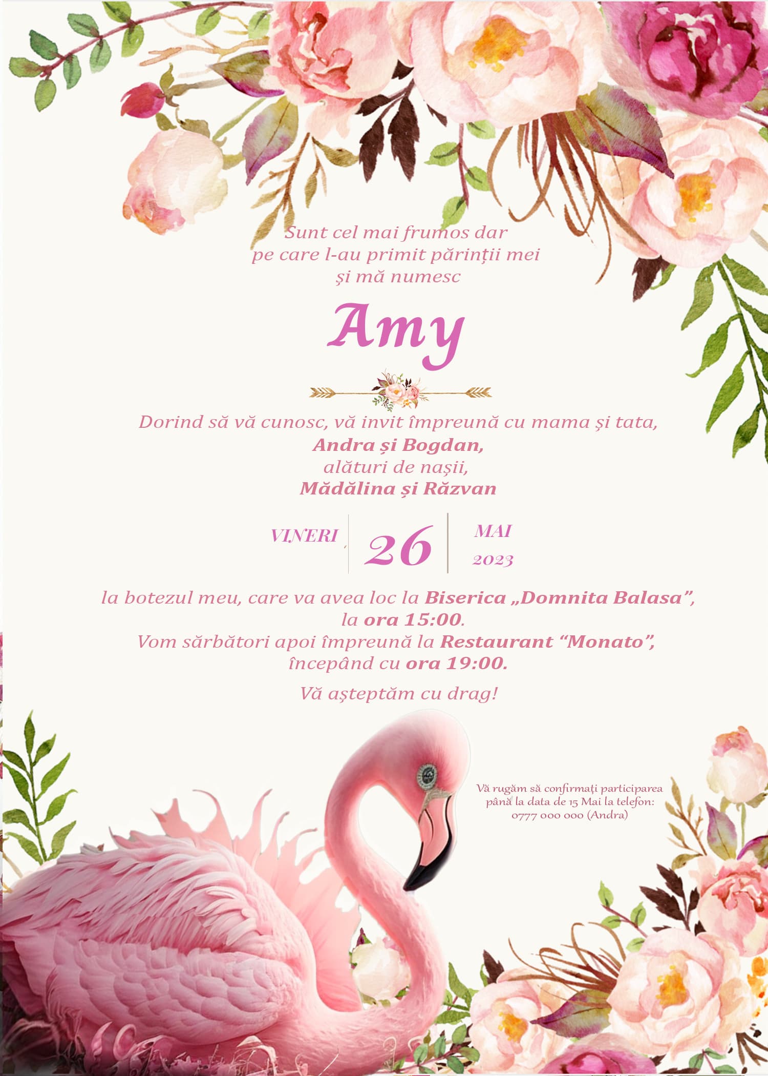 Amy - Invitație Digitală botez