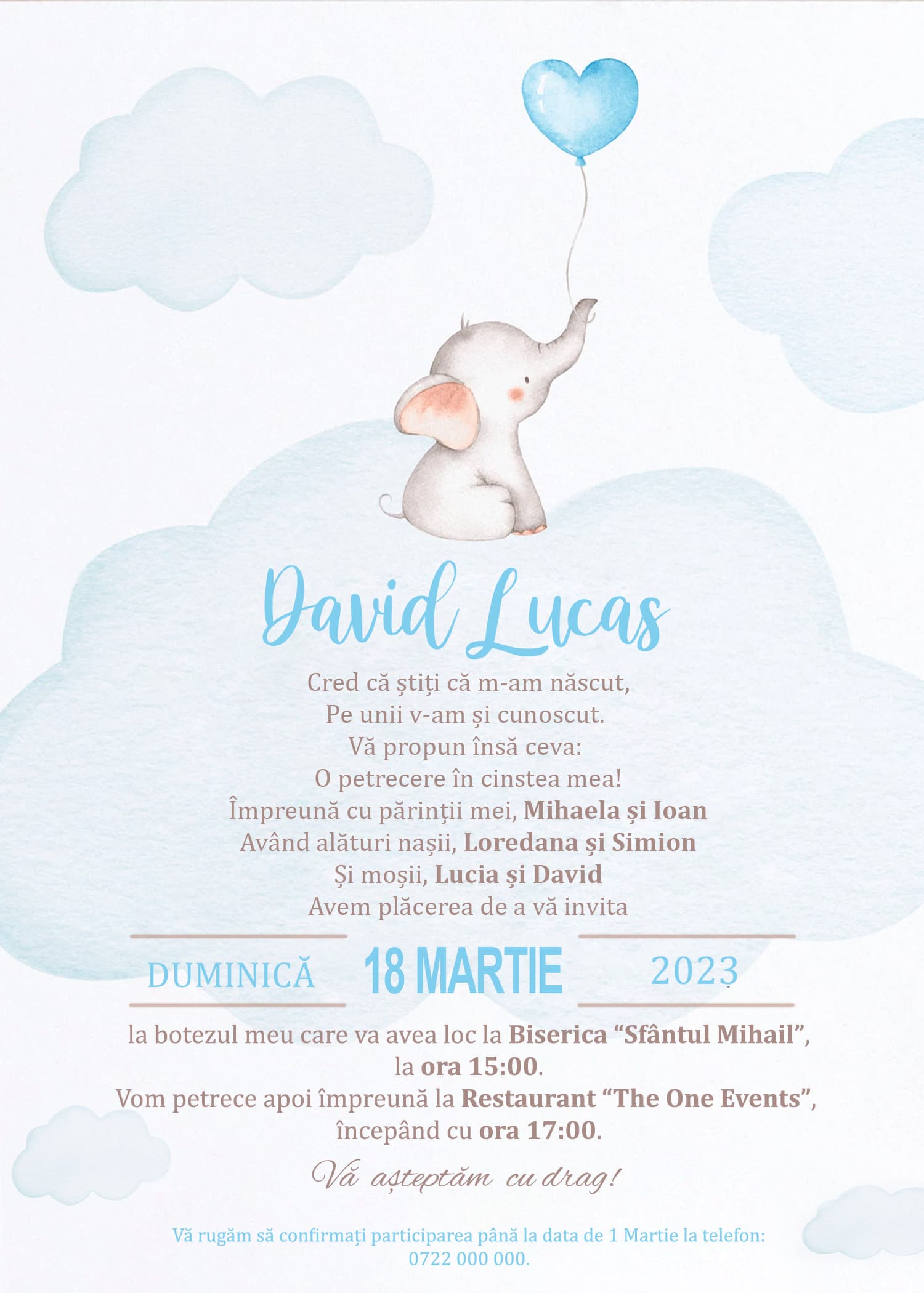 Baby Elephant Boy - Invitație Digitală botez