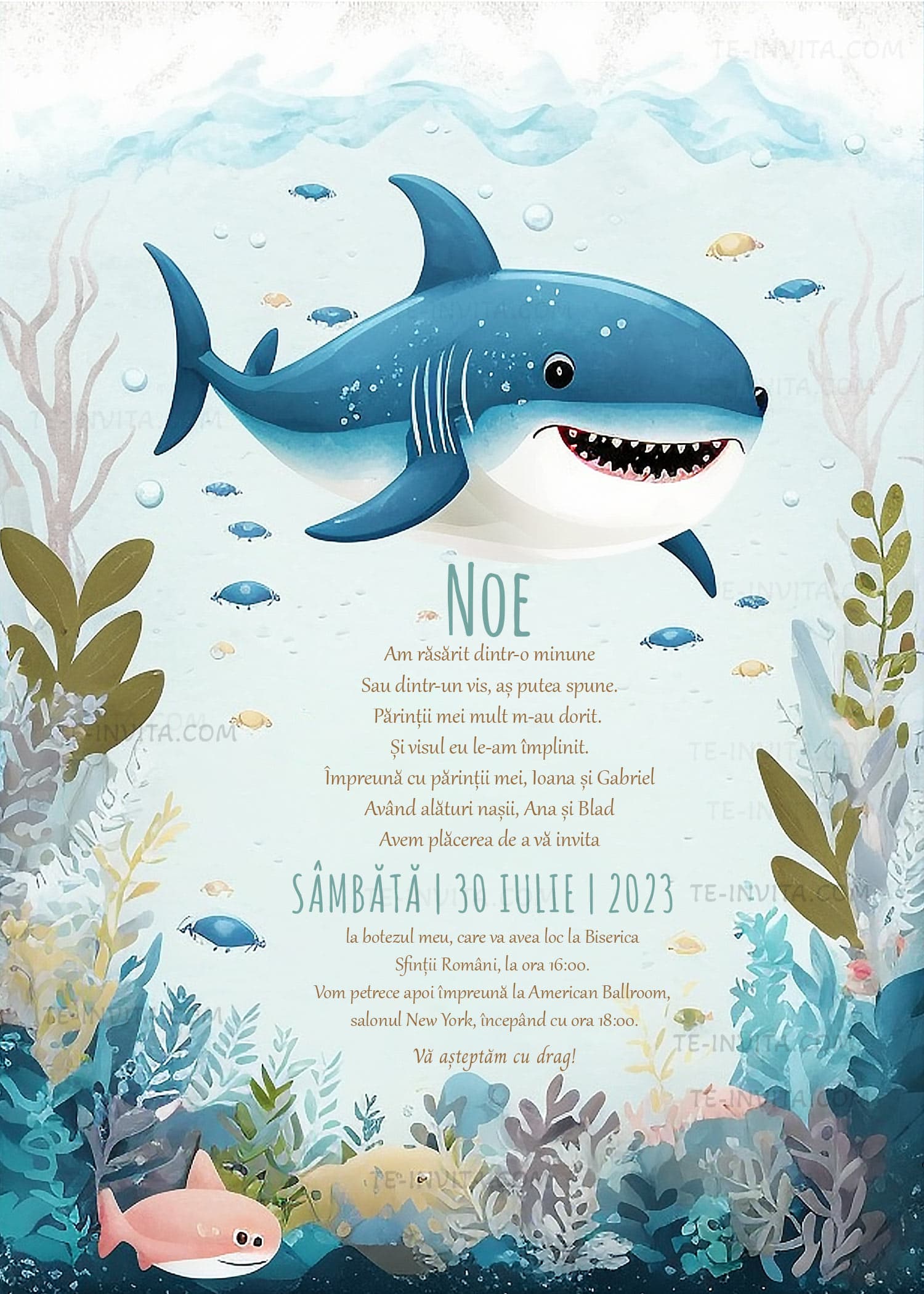 Baby Shark - Invitație Digitală botez