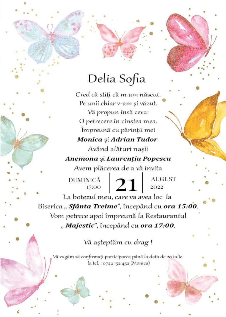 Butterfly - Invitație Digitală botez