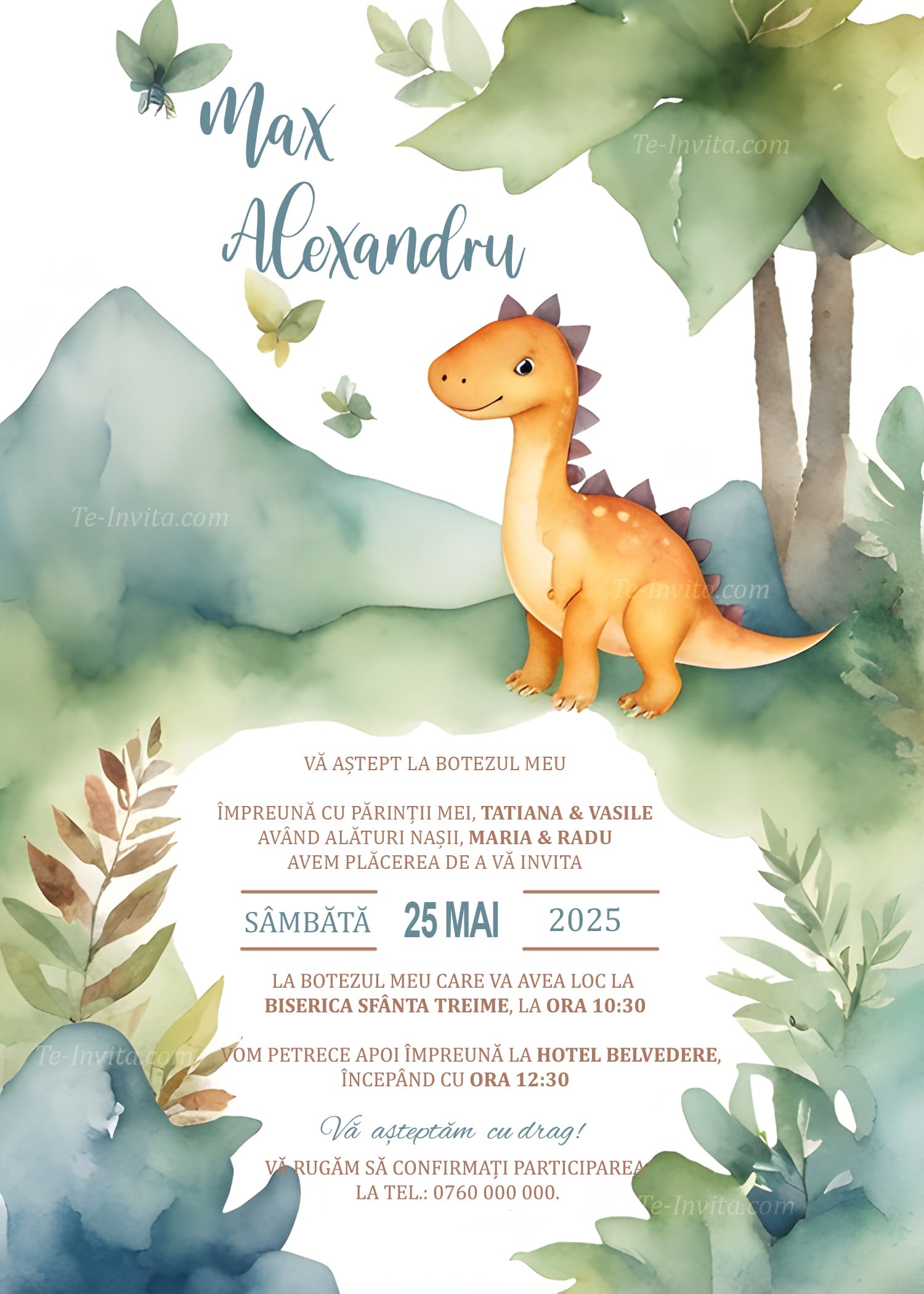 Dino Jungle Expedition - Invitație Digitală botez