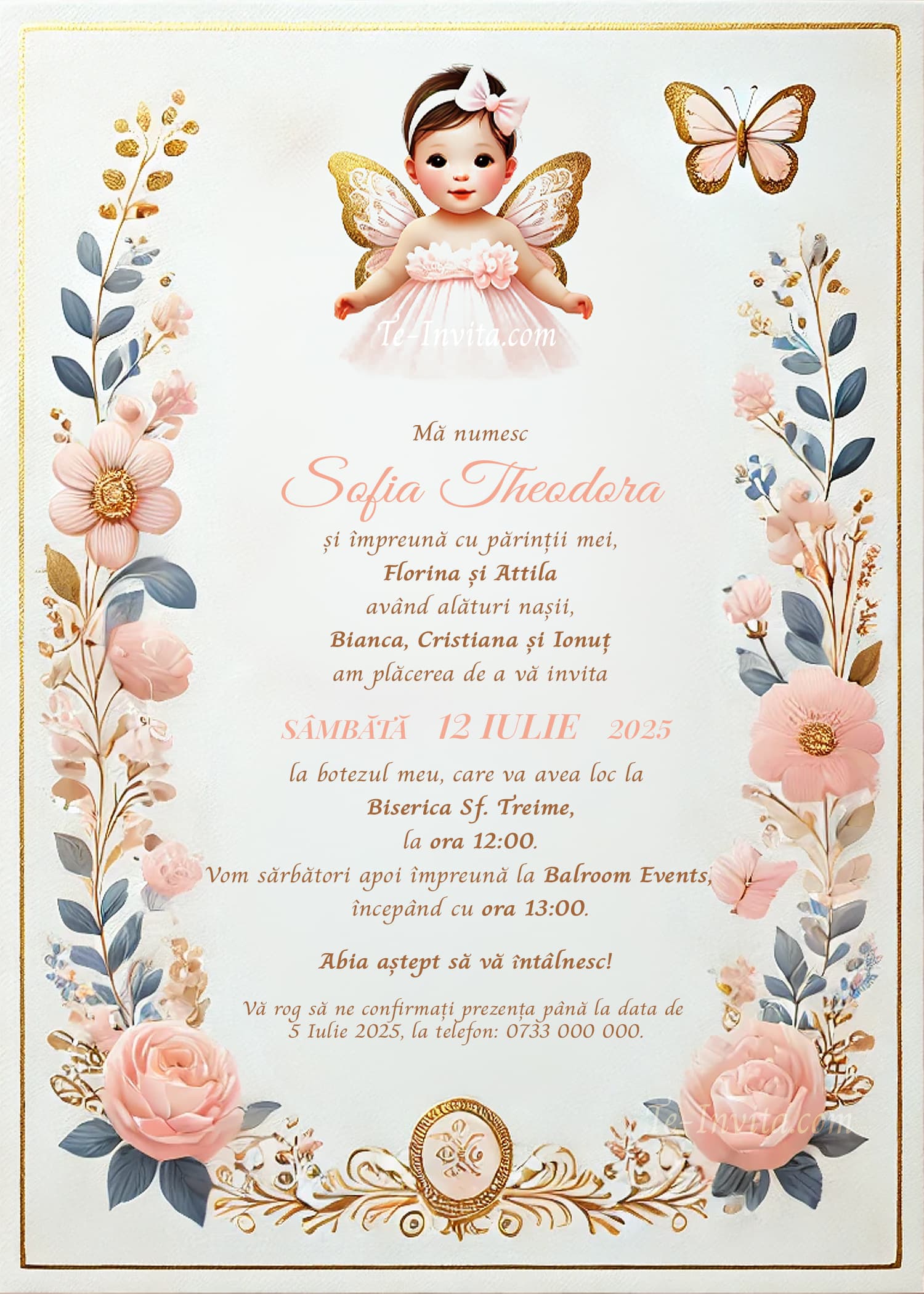 Fairy Princess - Invitație Digitală botez