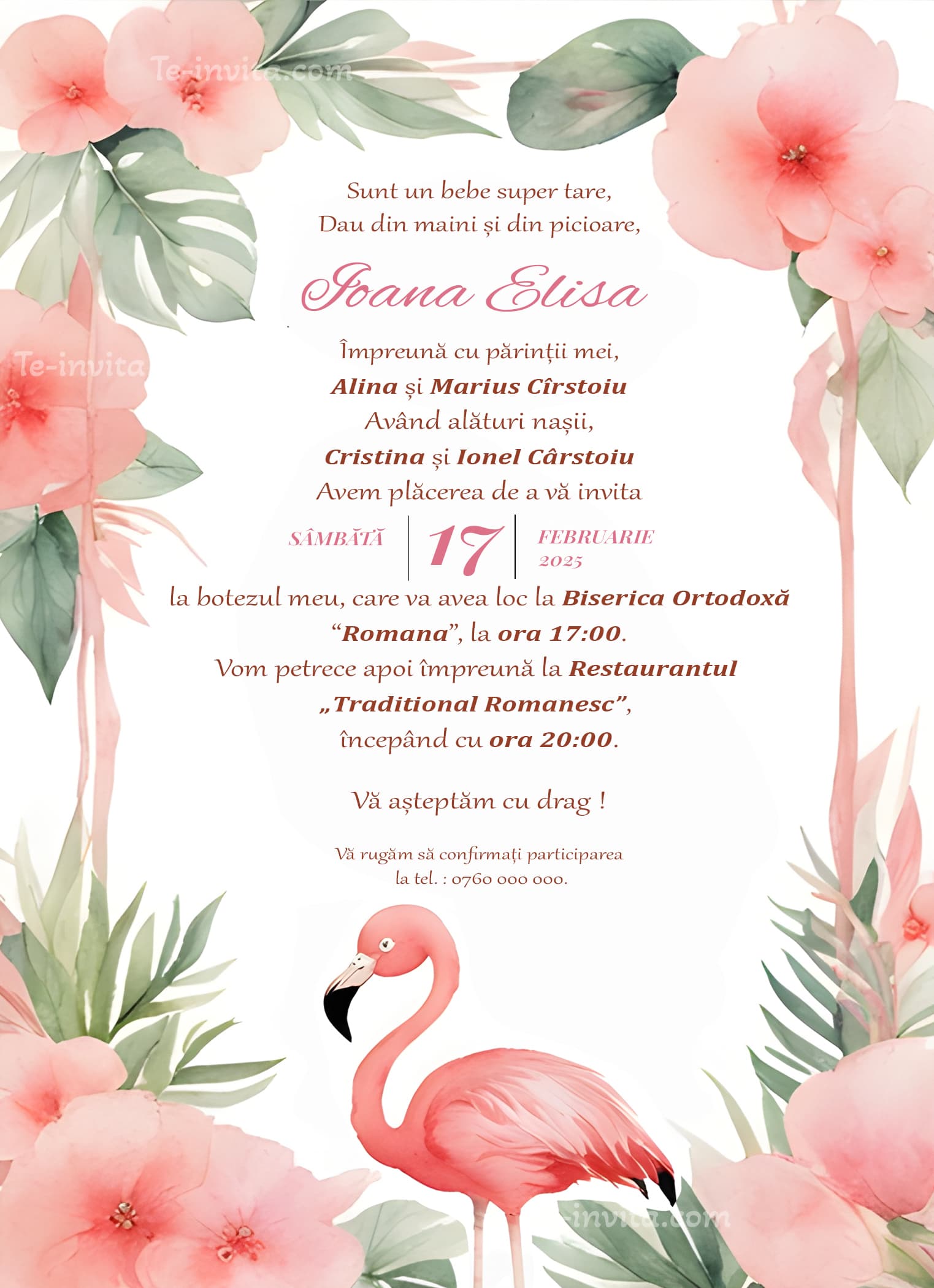 Flora - Invitație Digitală botez