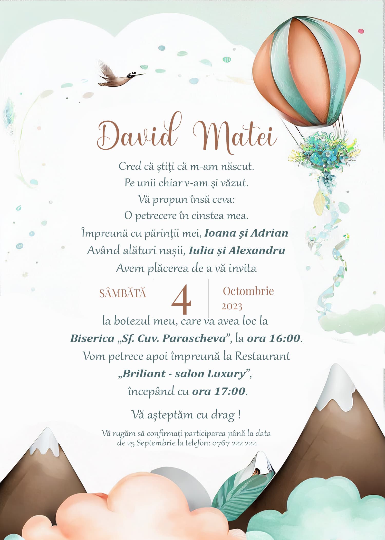 Fly - Invitație Digitală botez