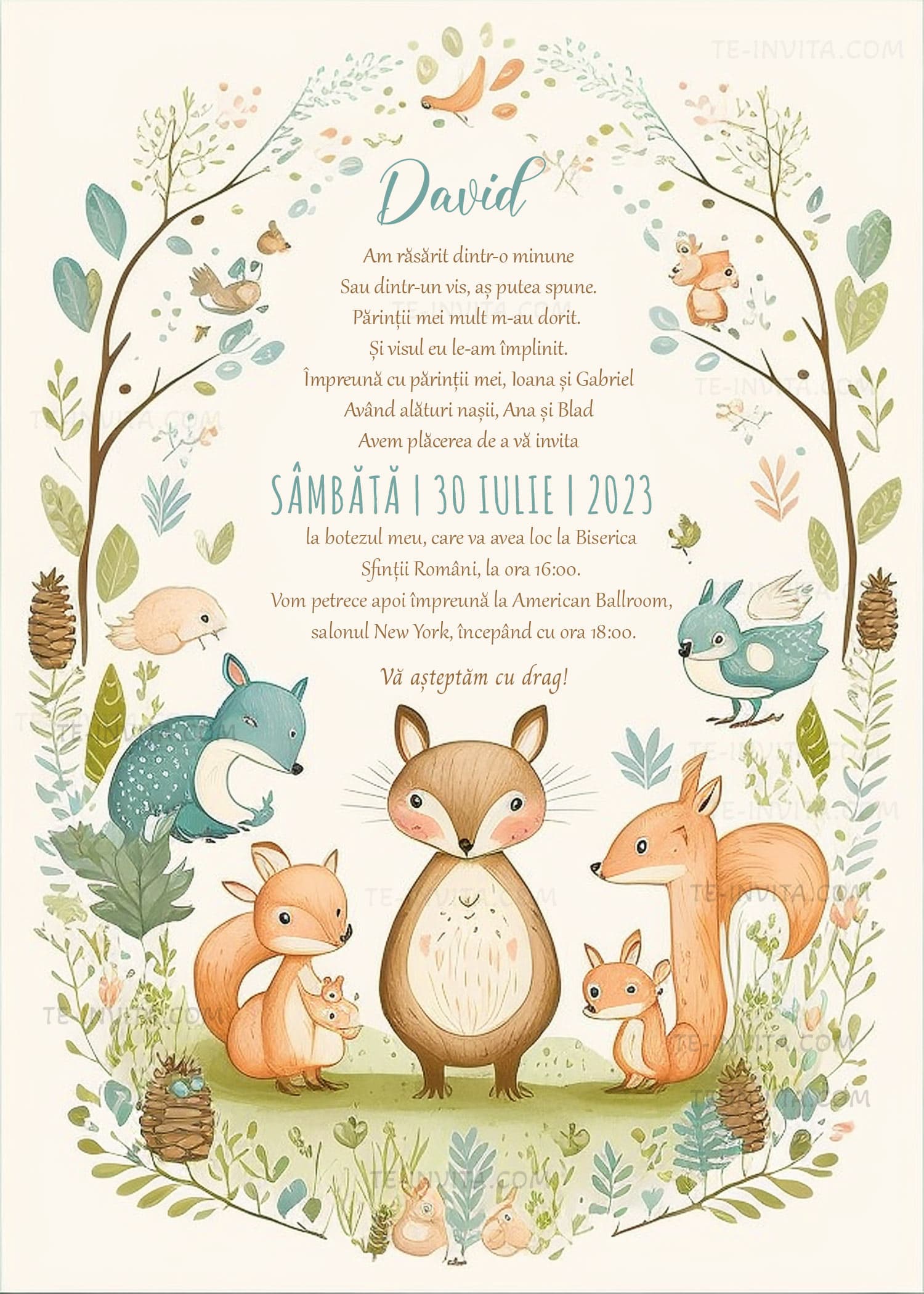 Forest Friends - Invitație Digitală botez