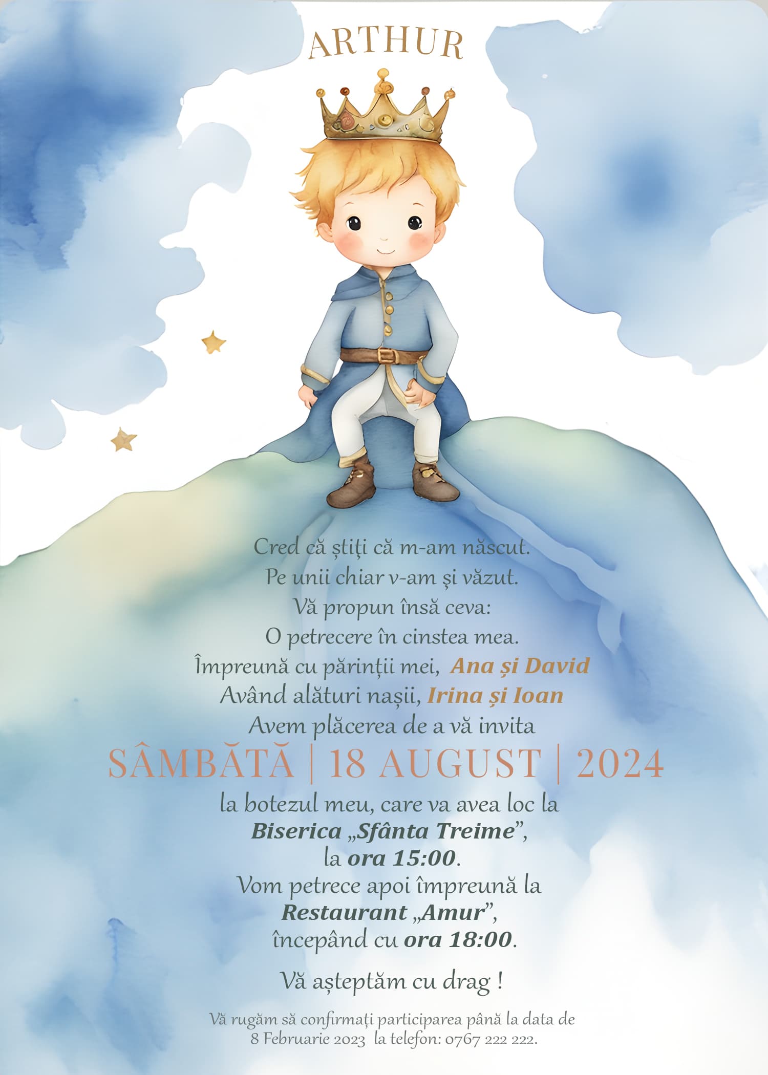 Happy Prince - Invitație Digitală botez