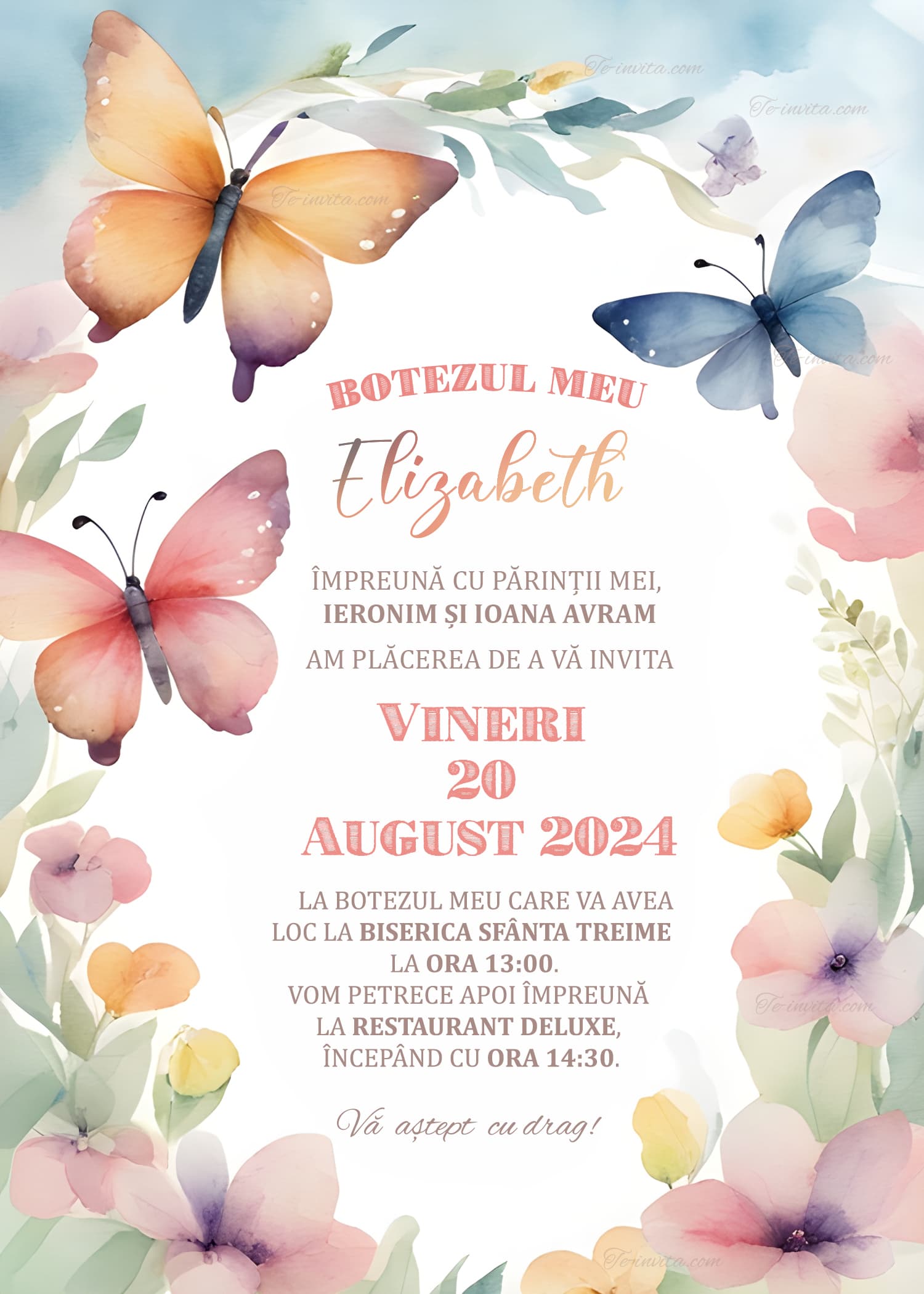 Joy In Petals - Invitație Digitală botez