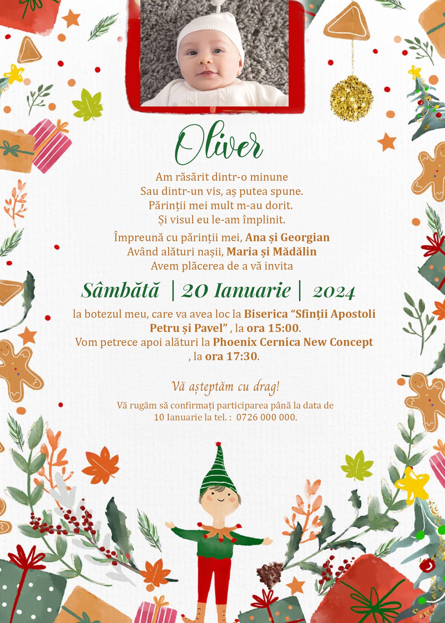 Joyful Season - Invitație Digitală botez