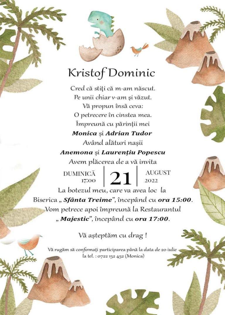 Jurastic - Invitație Digitală botez