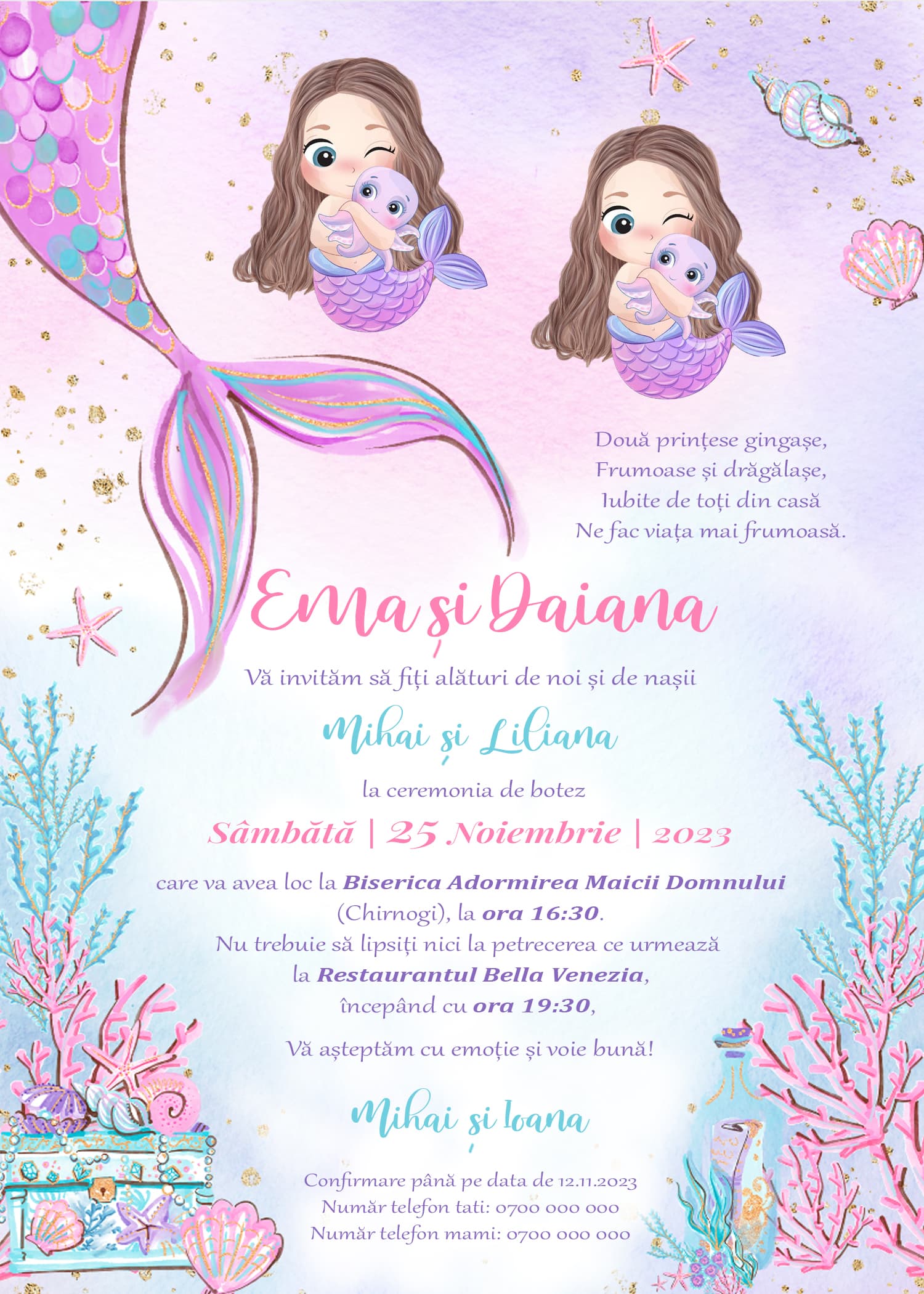 Little Mermainds - Invitație Digitală botez
